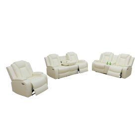 Pickup Only--White Breathing Leather 3-Piece Living Room Recliner Sofa Set