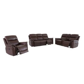 Reddish Brown Breathing Leather 3-Piece Living Room Recliner Sofa Set
