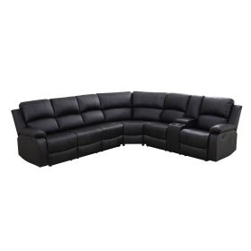 Pickup Only-Black Breathable Semi PU Leather Living Room 3-Piece Recliner Functional Sofa Set