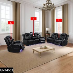 Pickup Only--Black Breathing Leather 3-Piece Living Room Recliner Sofa Set