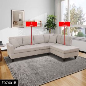 Self-pickup Only--Off-White Short Fur Fluffy Fabric 2-Piece Right Side L-Shaped Living Room Sofa Set