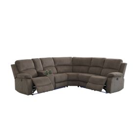 Pickup Only--Peanut Color Corduroy Stripe Fabric Living Room Recliner Intelligent 3-Piece Sofa Set