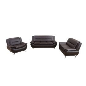 Pickup Only--Brown Breathable Leather Living Room 3-Piece Sofa Set