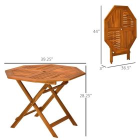 Acacia Wood Outdoor Dining Table, Octagon Patio Table With Umbrella Hole, Teak