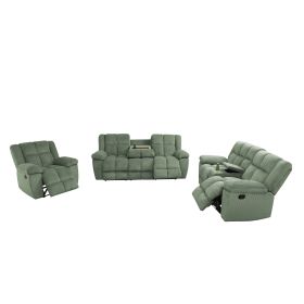 Pickup Only-Green Stripe Fabric Living Room Recliner Intelligent 3-Piece Sofa Set