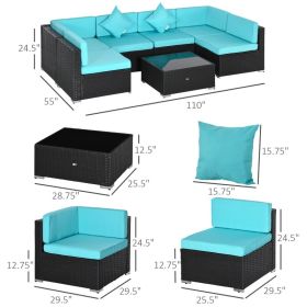 7-Piece Patio Furniture Set, Outdoor Wicker Conversation Set, All Weather PE Rattan Sectional Sofa Set With Cushions And Tempered Glass Top Coffee Ta