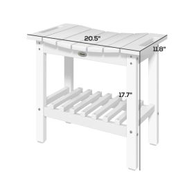 HDPE Shower Bench, Waterproof Shower Stool With Handle, Storage Shelf, Non-Slip Pads For Indoor Outdoor, White
