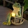Frog Garden Statue Gifts Hose Decorations Fairy Garden Accessories Outdoor Lights Solar Garden Frog Decor Art Housewarming Gift for Patio,Yard,Lawn O