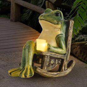 Frog Garden Statue Gifts Hose Decorations Fairy Garden Accessories Outdoor Lights Solar Garden Frog Decor Art Housewarming Gift for Patio,Yard,Lawn O