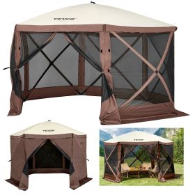 VEVOR Gazebo Screen Tent, 12 x 12 ft, 6 Sided Pop-up Camping Canopy Shelter Tent with Mesh Windows, Portable Carry Bag, Ground Stakes, Large Shade Te