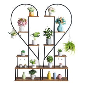 Artisasset 2pcs 6 Layers Half Heart Iron Wood Suitable For Garden Balcony Patio Lawn Home Decoration Plant Stand Flower Pot Stand Iron Flower Stand B