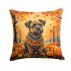 Border Terrier Fall Throw Pillow Machine Washable, Indoor Outdoor Decorative Pillow for Couch, Bed or Patio, 14Hx14W