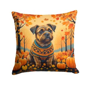 Border Terrier Fall Throw Pillow Machine Washable, Indoor Outdoor Decorative Pillow for Couch, Bed or Patio, 14Hx14W