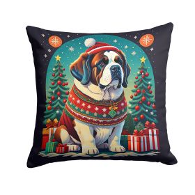 Saint Bernard Christmas Throw Pillow Machine Washable, Indoor Outdoor Decorative Pillow for Couch, Bed or Patio, 14Hx14W