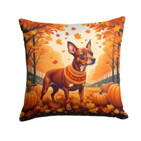 Red Miniature Pinscher Fall Throw Pillow Machine Washable, Indoor Outdoor Decorative Pillow for Couch, Bed or Patio, 14Hx14W