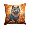 Keeshond Fall Throw Pillow Machine Washable, Indoor Outdoor Decorative Pillow for Couch, Bed or Patio, 14Hx14W