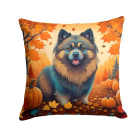 Keeshond Fall Throw Pillow Machine Washable, Indoor Outdoor Decorative Pillow for Couch, Bed or Patio, 14Hx14W
