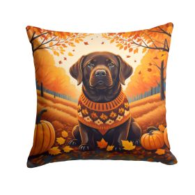 Chocolate Labrador Retriever Fall Throw Pillow Machine Washable, Indoor Outdoor Decorative Pillow for Couch, Bed or Patio, 14Hx14W