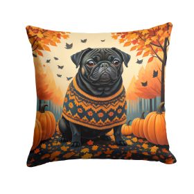Black Pug Fall Throw Pillow Machine Washable, Indoor Outdoor Decorative Pillow for Couch, Bed or Patio, 14Hx14W