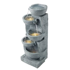 VEVOR Outdoor Water Fountain, 31.5 in Height Fountain and Waterfall, 5-Tier Floor Standing Bowl-Shaped Cascading Fountains with LED Light and Pump, f