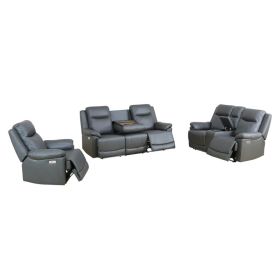 Pickup Only--Deep Gray Breathing Leather 3-Piece Living Room Recliner Sofa Set