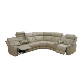 Pickup Only-Beige Breathing Leather 3-Piece Living Room Recliner Sofa Set