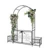 7.2FT Black Metal Garden Arbor with Arched Top Gate and Planter Boxes 16MM Tubing Iron Arch Trellis for Climbing Plants Outdoor Patio Lawn Backyard W