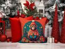 Monkey Christmas Throw Pillow Machine Washable, Indoor Outdoor Decorative Pillow for Couch, Bed or Patio, 14Hx14W