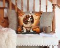 Cavalier Spaniel Fall Throw Pillow Machine Washable, Indoor Outdoor Decorative Pillow for Couch, Bed or Patio, 14Hx14W