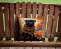 Black Pug Fall Throw Pillow Machine Washable, Indoor Outdoor Decorative Pillow for Couch, Bed or Patio, 14Hx14W