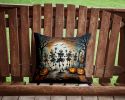 Dancing Skeletons Spooky Halloween Throw Pillow Machine Washable, Indoor Outdoor Decorative Pillow for Couch, Bed or Patio, 14Hx14W