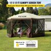 VEVOR Gazebo Screen Tent, 12 x 12 ft, 6 Sided Pop-up Camping Canopy Shelter Tent with Mesh Windows, Portable Carry Bag, Ground Stakes, Large Shade Te