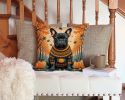 Black French Bulldog Fall Throw Pillow Machine Washable, Indoor Outdoor Decorative Pillow for Couch, Bed or Patio, 14Hx14W