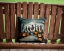 Mariachi Skeleton Band Spooky Halloween Throw Pillow Machine Washable, Indoor Outdoor Decorative Pillow for Couch, Bed or Patio, 14Hx14W