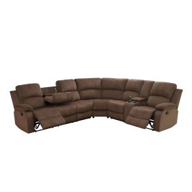 Pickup Only-Brown Pineapple Fabric Living Room 3-Piece Intelligent Recliner Sofa Set