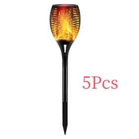 5pcs Solar Powered Garden Lights, Outdoor Solar Pathway Torch Light With Flickering And Dancing Flame Light Landscape Lighting For Christmas Hallowee