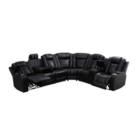 Pickup Only-Black Breathable Leather Living Room 3-Piece Sofa Set