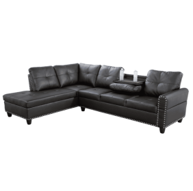 Self-pickup Only--Black Faux Leather Synthetic Leather 3-Piece Sofa Set (Option: F09912A    2PCS    S  .C)