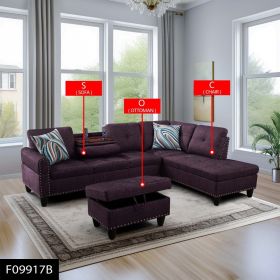Self-pickup Only--Amaranth Linen 3-Piece Sofa Set Living Room Sofa (Option: F09917B  3PCS  S.C.O)