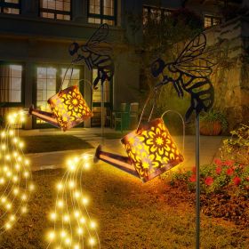 Solar Garden Lights Outdoor Decoration,Flower-shaped Lights Metal Solar Watering Can Lights Outdoor Waterproof, Small Patio Light Yard Lawn Pathway D (Option: 2Pcs)