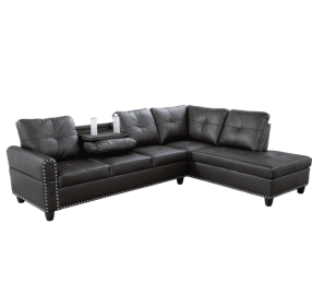 Self-pickup Only--Black Faux Leather Synthetic Leather 3-Piece Sofa Set (Option: F09912B   2PCS  S.C)