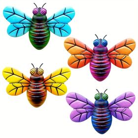 1pc/4pcs, Metal Colorful Bee Wall Decor, Bee Metal Wall Decor, Bee Metal Wall Art, Wall Decor, Metal Home Decor Wall Sculpture, Outside Decor, Outdoo (Style: 4PC/4SET)