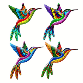 1pc/4pcs, Metal Hummingbird Wall Art Decor, Metal Colorful Birds 3D Outdoor Sculpture, Iron Outdoor Hanging Decor Ornaments, Metal Hand-made Bird Wal (Color: 4 Packs)