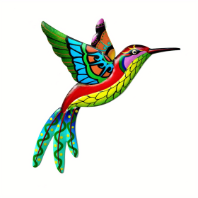 1pc/4pcs, Metal Hummingbird Wall Art Decor, Metal Colorful Birds 3D Outdoor Sculpture, Iron Outdoor Hanging Decor Ornaments, Metal Hand-made Bird Wal (Color: Yellow)