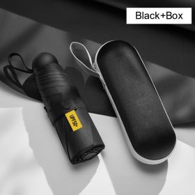 Five-Folding Portable Sun Umbrella Small Mini Protection Uv Fold Umbrella Pocket Capsule Sunshade Umbrella Outdoor Camp Parasol (Ships From: China, Color: Black with box)