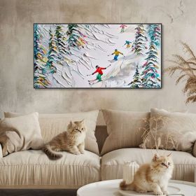 3D Original Framed Skiing Art Skiing On Snow Mountain Custom Outdoor Ski Party Canvas Oil Painting Abstract Cedar Texture Wall Art Christmas (Style: 01, size: 40x80cm)