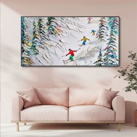 3D Original Framed Skiing Art Skiing On Snow Mountain Custom Outdoor Ski Party Canvas Oil Painting Abstract Cedar Texture Wall Art Christmas (Style: 01, size: 60x120cm)