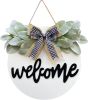 Welcome Wreath Sign for Front Door Porch Decor Farmhouse Front Door Wreath Rustic Style - Round Hanging Spring Summer Christmas Decoration for Home I