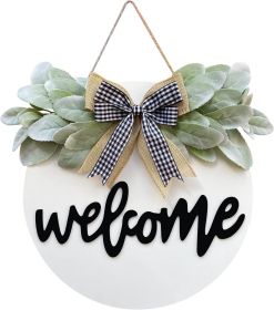 Welcome Wreath Sign for Front Door Porch Decor Farmhouse Front Door Wreath Rustic Style - Round Hanging Spring Summer Christmas Decoration for Home I (Color: White)