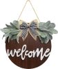 Welcome Wreath Sign for Front Door Porch Decor Farmhouse Front Door Wreath Rustic Style - Round Hanging Spring Summer Christmas Decoration for Home I